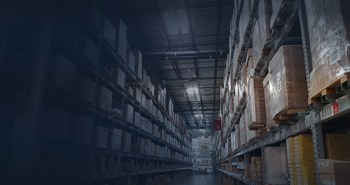 The inside of a large distribution warehouse 