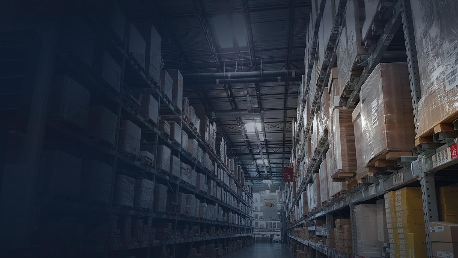 The inside of a large distribution warehouse 
