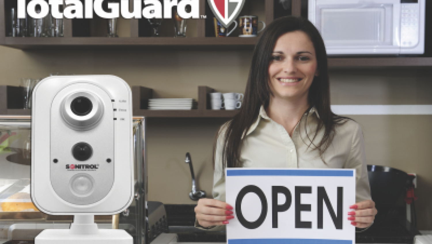 TotalGuard & logo with security camera and retail employee