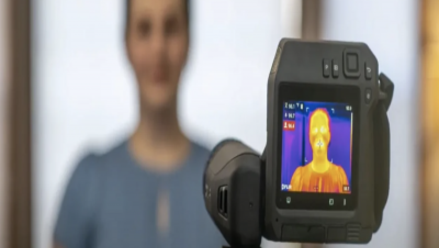 Device visually scanning person's body temperature