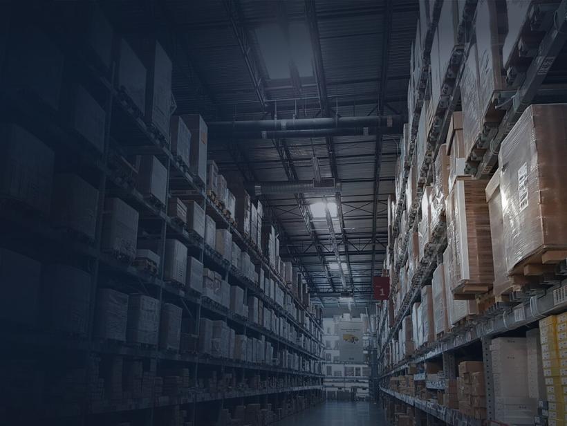 The inside of a large distribution warehouse 