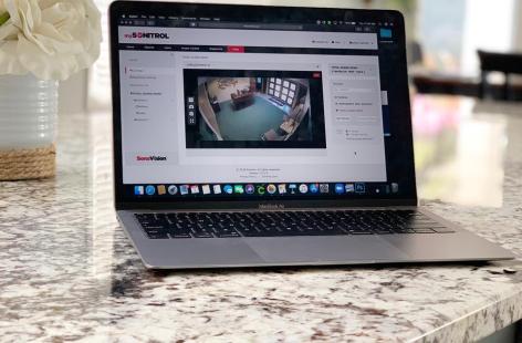 Laptop on counter